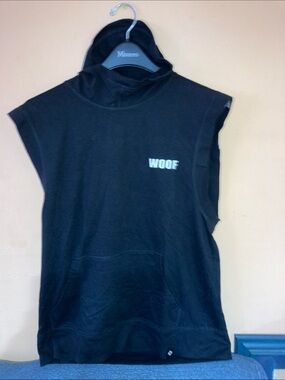 koi Black Sleeveless tank Hoodie with WOOF Graphic